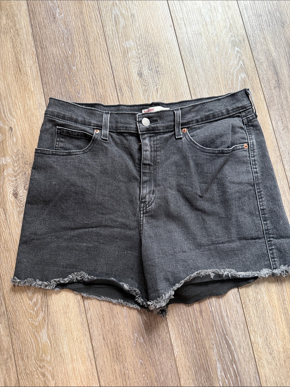 Signature by Levi Strauss Black Frayed Hem Denim Shorts
